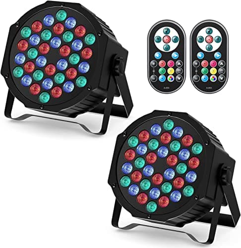 Image of U`King 2 Pack 72W LED Stage Lights, RGB 36 LED Par Can Wash Lights with Remote and 7 Modes, Pro Stage Lighting for DJ Disco Parties Weddings Stage Clubs