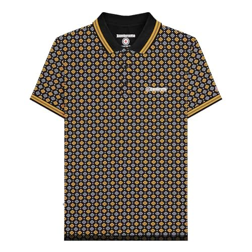 Image of Lambretta Mens Retro All Over Geo Pattern Short Sleeve Polo Shirt 7164 - Black (Medium)