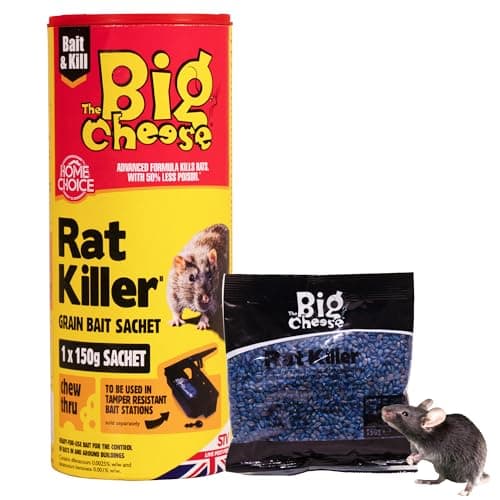 Image of The Big Cheese Rat & Mouse Killer Grain Bait Sachet - 25g x 6 Kills Mice Pre-Measured Chew Through Sachet Difenacoum, Blue