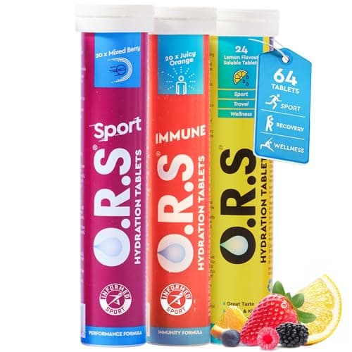 Image of O.R.S. Original, Sport & Immune Hydration Tablets Recovery Bundle, 3 Pack (Lemon, Berry + Orange) | Vegan Electrolytes with Vitamins & Minerals for Rehydration | Salts for Electrolyte Replacement