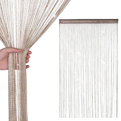 Image of WedDecor Champagne String Curtains Glitter Fringe Panel Fly Screen Room Divider Tassel Curtain for Doors, Doorway, Windows, Home Décor, Event Decoration, (90cm x 200cm)