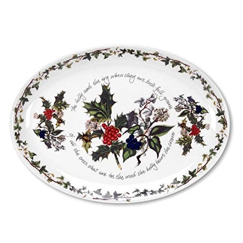 Image of Portmeirion x The Holly & Ivy Serving Platter - Oval Platter, Ceramic, Multi-Colour, Durable Plate for Kitchen Essentials, Dishwasher, Microwave, Freezer and Oven Safe, 33cm