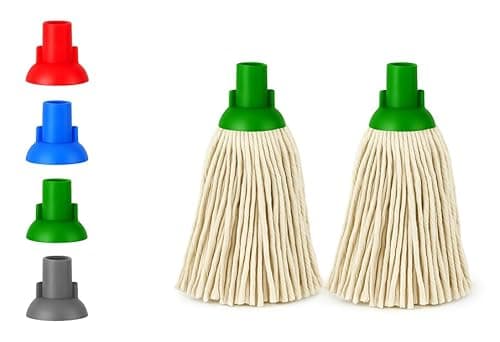 Image of BH | 14 Py Plastic Push Socket Mop Head | 2 Pcs | Green | Wet or Dry Floor Cleaning | Disposable | Replacement | Cotton Thick Absorbent Yarn | Everyday Home, Office, Commercial Use - by BEST HOUSE