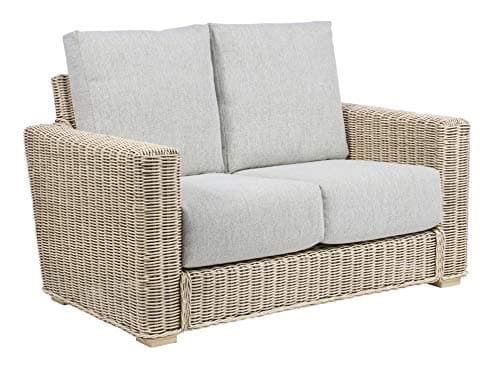 Image of Desser Burford 2 Seater Conservatory Sofa Fully Assembled - Machine Washable Pebble Fabric – Real Cane Rattan Indoor Furniture with UK Made Cushions – Dimensions: H94cm x W147cm x D96cm