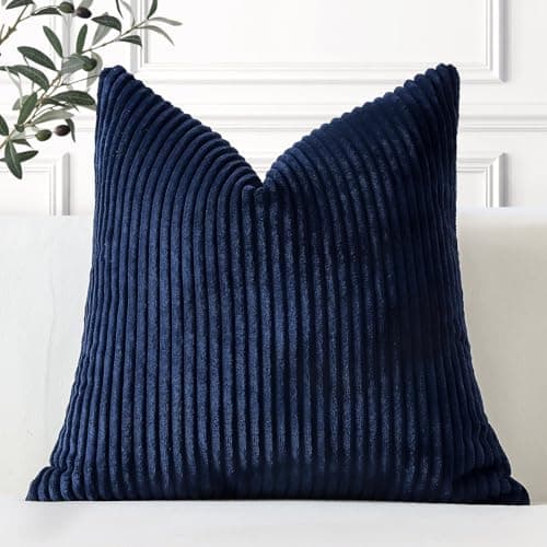 Image of Artscope Cozy Striped Corduroy Cushion Cover 50x50cm Super Soft Decorative Square Throw Pillow Covers Case for Sofa Couch Bedroom Car Decor 20 x 20 Inches, Navy Blue