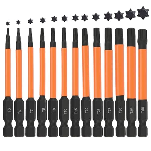Image of 13Pcs Torx Screwdriver Bits Sets S2 Steel Security Bit Set 75mm Magnetic Resistant Bit Kit 1/4” Hex Shank Screw Driver Bits Tool for Power Impact Driver T5 T6 T7 T8 T9 T10 T15 T20 T25 T27 T30 T35 T40