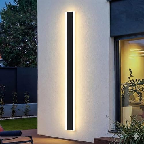 Image of ENERJ 120cm Modern LED Outdoor Wall Light, 24W Warm White 3000K Linear Architectural Sconce, IP65 Waterproof Exterior Facade Lighting for Garden, Courtyard & Patio, Matte Black [Energy Class A]