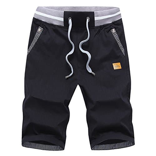 Image of ZOXOZ Mens Shorts Summer Casual Shorts Cotton with Pockets Elastic Waist Drawstring Black M