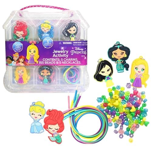 Image of Disney Princess Necklace Activity, 160-Piece Jewelry Making Kit, Preschool Arts and Crafts for Kids 3 and Up