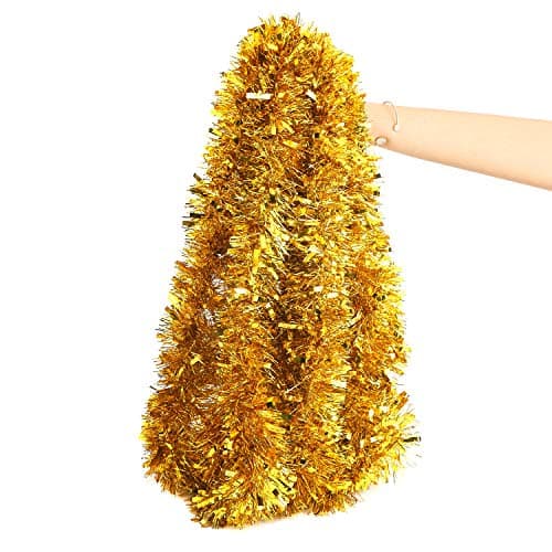 Image of LOKIPA Gold Christmas Tinsel Garland,10M Xmas Metallic Chunky Tinsel Garland for Christmas Tree Decorations Supplies