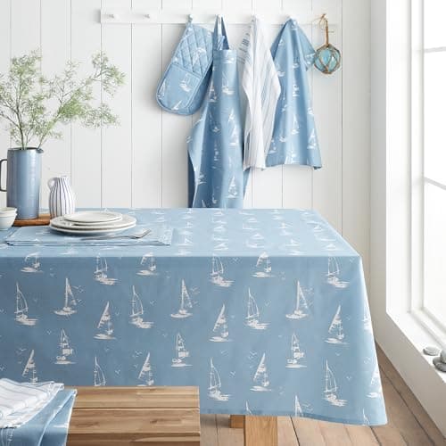 Image of Catherine Lansfield Salcombe Boats Cotton 137x178cm Table Cloth Blue