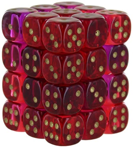 Image of Chessex Dice Set - 12mm Gemini: Translucent Red-Violet/Gold Dice Block - Dungeons and Dragons D & D DND TTRPG Dice - Includes 36 Dice - D6