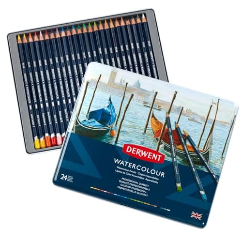 Image of Derwent Set of 24 Watercolour Pencils With Hexagonal Barrel, Professional Quality, For Adults, Students, Amateurs & Professionals, Ideal For Painting and Drawing