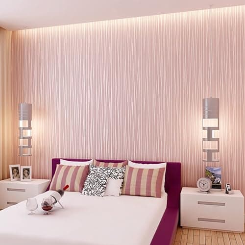 Image of Trafagala 53 * 950cm Blush Pink Modern Minimalist Non-Woven 3D Wallpaper Roll Glitter Metallic Stripe Textured Flocking Striped Wallcoverings for Bedroom Living Room TV Backdrop Hallway Hall