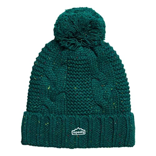 Image of Superdry Cable Knit Bobble Beanie - Forest Green Tweed