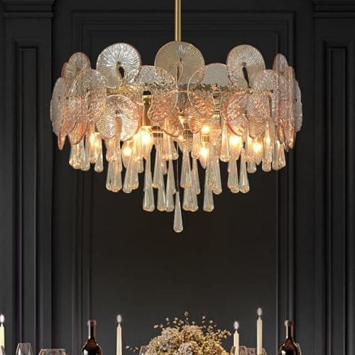 Image of Homary Crystal Chandelier 9-Light 5 Tiered, Gold Finish Ceiling Light, Chandeliers Ceiling Light for Living Room, Bedroom & Dining, Elegant Ceiling Lighting with Adjustable Rod, Clear Glass Shades