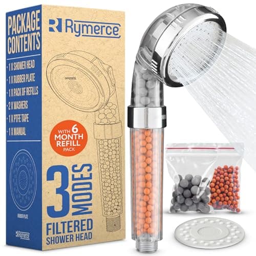 Image of Ionic Shower Head Handheld Replacement - with 6 Month Refill 3 Modes 3way Function - Adjustable Filter Bead Hard Water Boost Water Pressure, Water Saving Eco