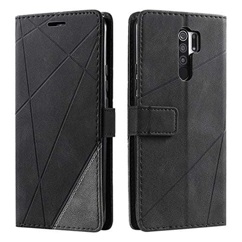 Image of SONWO Case for Xiaomi Redmi 9 Case, Premium Leather Flip Wallet Case Magnetic Closure Card Slots Kickstand Phone Case for Xiaomi Redmi 9, Black
