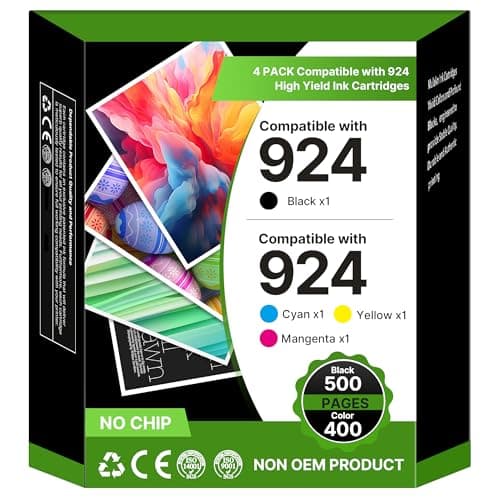 Image of 924 Ink Cartridges Replacement for HP 924 for HP OfficeJet Pro 8120e OfficeJet Pro 8122e 8124e 8125e 8132e 8134e 8135e 8130e 8138e 8139e Inkjet Photo Printer | Print, Copy & Scan (Without Chip,4 Pack)