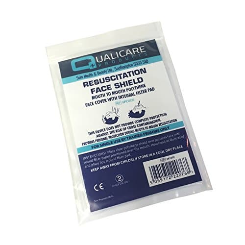 Image of 5 x QUALICARE RESUSCITATION FACE SHIELD MOUTH TO MOUTH POLYTHENE COVER FILTER PAD