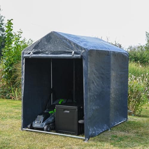 Image of Garden Gear Heavy Duty Portable Shed/Garage for Storage, Galvanised Steel Frame, Extra Strong Waterproof Weatherproof Triple Layer Woven Polyethylene Cover with Apex Roof (4x6 Foot)