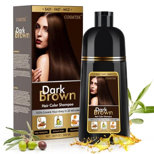 Image of Dark Brown Hair Dye Shampoo Permanent for Men&Women, 3-In-1 Shampoo for Treated & Gray Hair Coverage, Lasts 30 Days/500ml/Natural herbal Ingredients