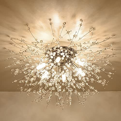 Image of Rayofly Modern Crystal Chandeliers Ceiling Light, Fireworks Chandelider, Gold K9 Crystals Ceiling Lights, Flush Mount Lighting, 6 G9 LED, Golden Lamps for Living Room, Bedroom, Dining Room, Hallway