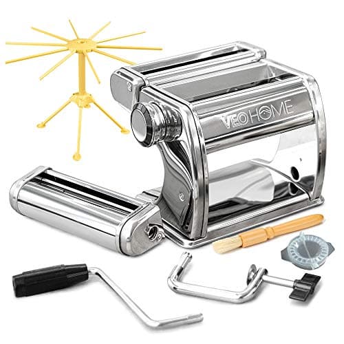 Image of Manual Pasta Maker with Dryer - Multi-Pasta Stainless Steel Italian Flat Dough Machine with Adjustable Setting, Sharp Cutter, and Hand Crank - Fresh Homemade Noodles, Spaghetti, Lasagne | by VeoHome