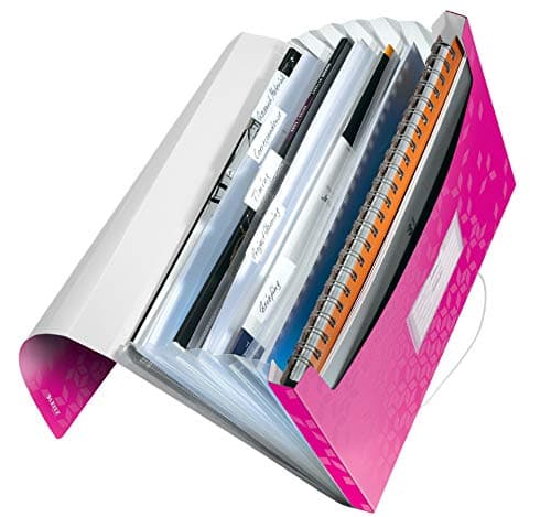 Image of Leitz A4 Expanding File with 6 Compartments, Elastic Band Fastener, Metallic Pink, WOW Range, 45890023