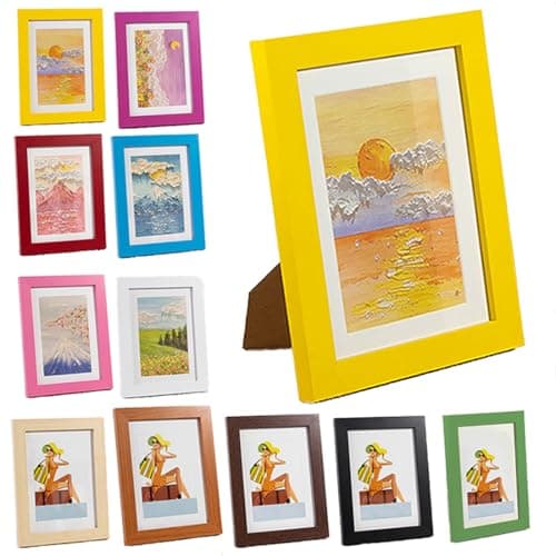 Image of Coloured Wooden 4X6 5X7 6X8 Classic Elegant DIY Poster Picture Photo Frames (Yellow, 3.5x5)