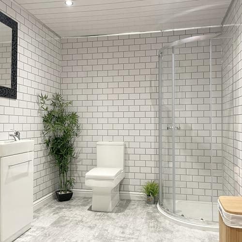 Image of DBS White Metro Tile Effect Bathroom Wall Panels PVC Shower Kitchen Cladding (6 Panels - 3.9sqm)