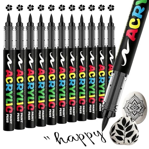 Image of Funnasting 12PCS Direct Liquid Acrylic Pigment Marker Pen 0.5-5mm Flexible Brush Tip Permanent Paint Markers for Rock, Wood, Metal, Plastic, Pebbles, Glass, Ceramic, Waterproof Acrylic Marker Pen