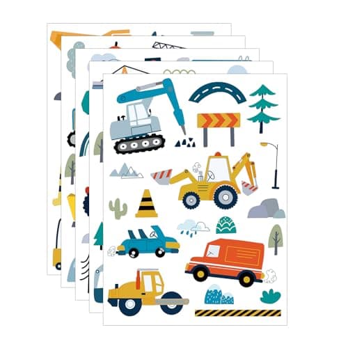 Image of 5 Sheets Transportation Car Wall Stickers,Kids Wall Stickers,Tractor Stickers,Car Stickers,Construction Vehicles Digger Wall Decals for Boys Girls Bedroom Kids Room Playroom Wall Decor