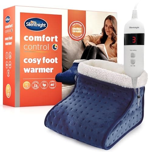 Image of Silentnight Electric Foot Warmer for Cold Feet - Heated Foot Warmer with 3 Heat Settings, Super Soft Teddy Fleece Machine Washable Lining, and Overheat Protection - Warm Cosy - Navy Blue