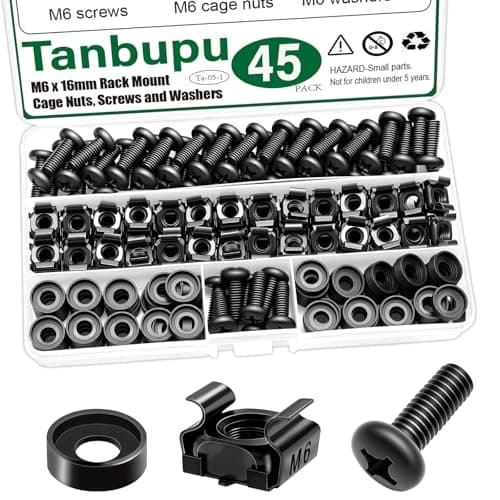 Image of Tanbupu 45PACK M6 x 16mm Rack Mount Cage Nuts, Screws, Washers, Black Server Rack Screws and Square Insert Nuts for Rack Mount Server Cabinet, Shelves, Enclosures, Routers