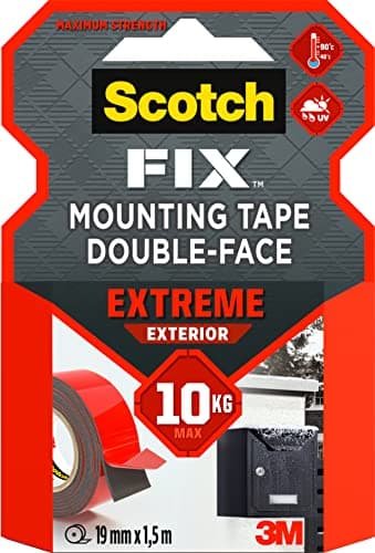 Image of Scotch-Fix Double-Sided Extreme Exterior Mounting Tape, 19mm x 1,5m - For Outdoor Extreme Use, Weather Resistant, Permanent Tape, 100% Adhesive, 3M Advanced Technology - Holds up to 10kg