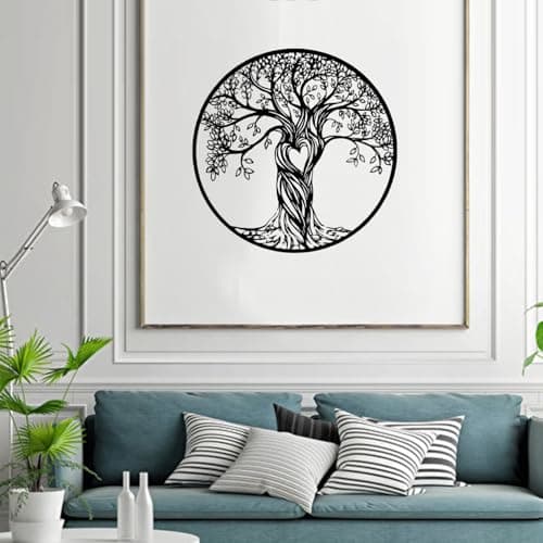 Image of BGTODO 40cm Wall Hanging Metal Art Tree of Life Black Iron Artwork Decor Home Decoration Living Room Viking Wall Plaque-Basic style (Tree of lift, M, Hollow style)