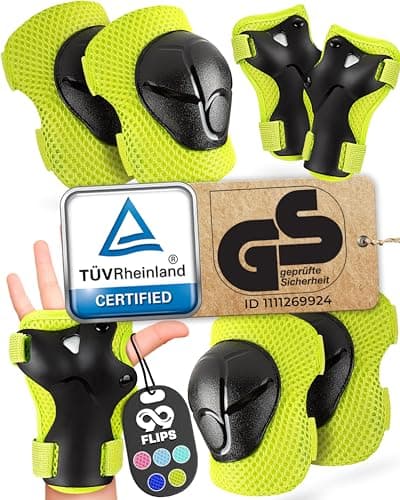 Image of 99FLIPS Knee Pads for Kids - Kids Knee and Elbow Pads for Children - FLASH - Size XS Green - Wrist Guards Skating Roller Skate Scooter & Skateboard