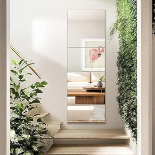 Image of Sqinor Full Length Mirror Tiles Self Adhesive Mirror, 3pcs 40x40cm Frameless Bathroom Mirrors with no drilling, Large Stick On Wall Mirrors for Bedroom Wardrobe Doors Hallway Bathroom Living Room Gym