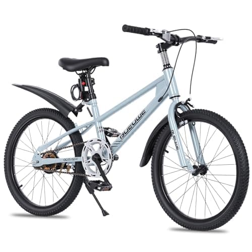 Image of OOFAYJIA 20/24-Inch Kids Mountain Bike for Boys and Girls Aged 7-12, Single-Speed Kids Bicycle with V-Brakes, Kickstand, Adjustable Seat and Anti-Slip Tyres, Multiple Colours (Silver, 20 Inch)