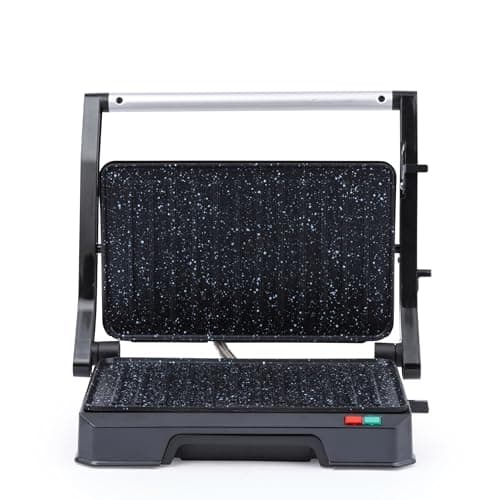 Image of Salter Megastone Health Grill & Panini Maker – Electric Grill, Non-Stick Plates, Opens out to 180° for Dual Cooking, No Oil Required, Removable Drip Tray, Easy to Clean, Cool-Touch Handle, 850W