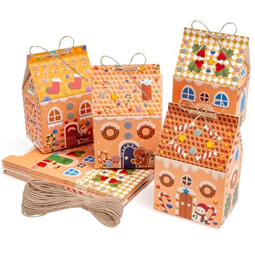 Image of OPUHOHR 24 PCS Gingerbread House Box, Christmas Small Treat Boxes, Gift Boxes for Xmas Holiday Party Treat Cookie Goodie Snack Gift Packaging