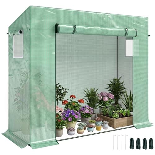 Image of Outsunny Tomato Greenhouse Walk-in Garden Greenhouse with Pent Roof, Roll-up Door, Mesh Window for Plants Flowers Herbs Grow, 200 x 76 x 168 cm, Green