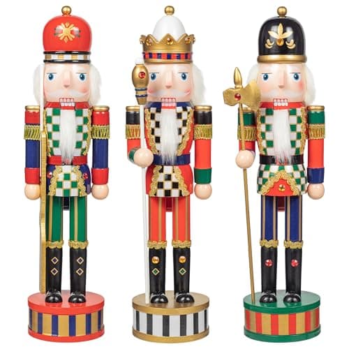 Image of KI Store Christmas Nutcrackers 38cm Set of 3 Wooden Nutcracker Soldier Figure for Xmas Decorations Collection Display