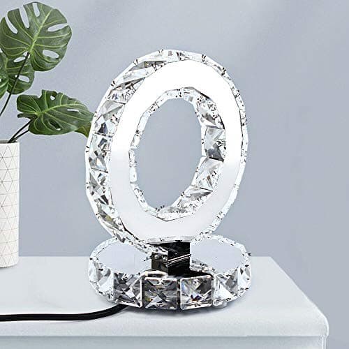 Image of WSIKGHU Crystal Table Lamp - Luxury Round LED Crystal Ring Reading Bedside Light - Art Decor - Suitable for Living Room, Study, Bedroom
