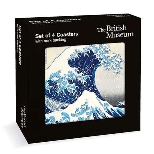 Image of Museums & Galleries Set of 4 Cork Backed Coasters - The Great Wave by Hokusai Design - The British Museum Statement Coasters for the Home