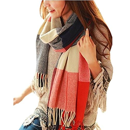 Image of Mocasor Scarfs Women Ladies Scarves,Plaid Blanket Scarves for Women Winter Warm Tartan Oversized Long Checked Lightweight Shawls and Wraps (02 Red Black)