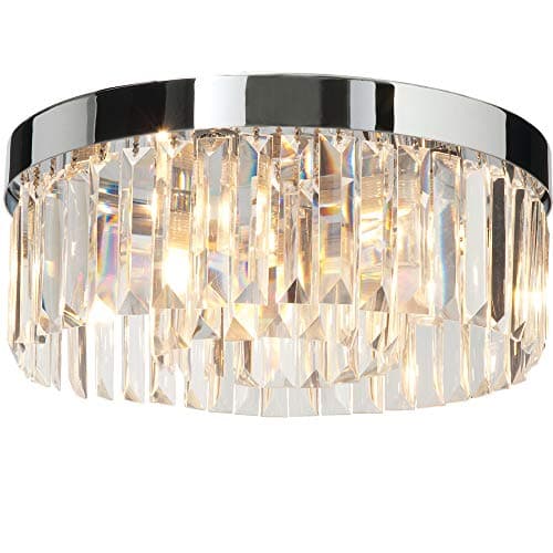 Image of 345mm Semi Flush IP44 Ceiling Mounted Bathroom Light | Chrome & Luxury Crystal Glass Shade | Round Metal Modern G9 Lamp Bulb Holder Fitting | Shower Zone Splash Proof | LED & Dimmable Down Light Kit