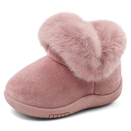 Image of MK MATT KEELY Baby Winter Snow Boots 0-5 Years Toddler Girls Fluffy Booties Outdoor Warm Walking Shoes with Soft Anti-Slip Rubber Sole,Pink,Size 7.5/8 UK Child