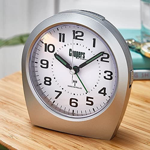 Image of Coopers of Stortford Big Digit Radio Controlled Analogue Alarm Clock Silver, Self Adjusts, Large Clear Numbers H11cm
